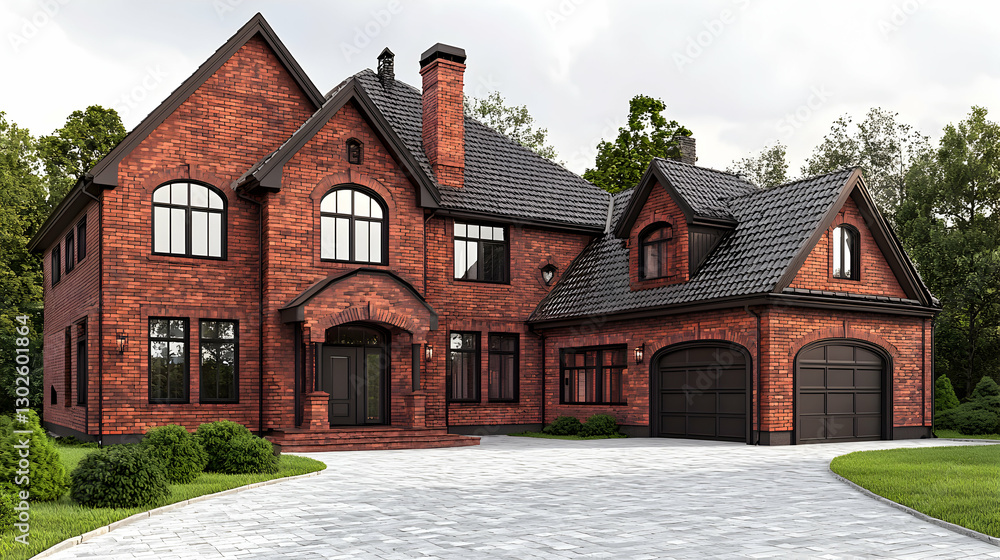 Large Red Brick House with Modern Design and Landscaping Large Red Brick House with Modern Design and Landscaping
