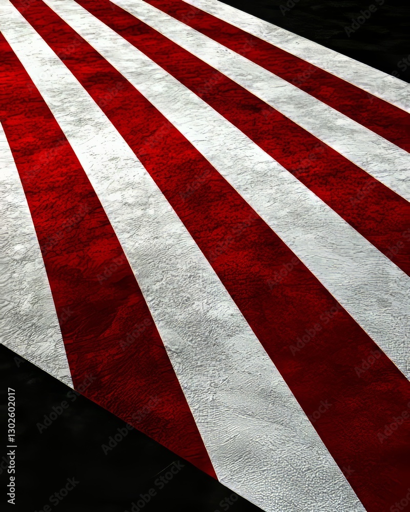 Abstract Red and White Striped Pattern on Textured Surface in Diagonal Perspective