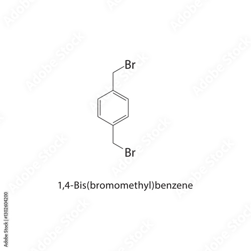 1,4-Bis(bromomethyl)benzene skeletal structure.Halogenated Hydrocarbon compound schematic illustration. Simple diagram, chemical formula.