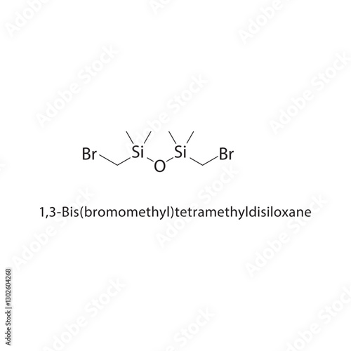 1,3-Bis(bromomethyl)-tetramethyldisiloxane skeletal structure.Organosilicon Compound compound schematic illustration. Simple diagram, chemical formula.