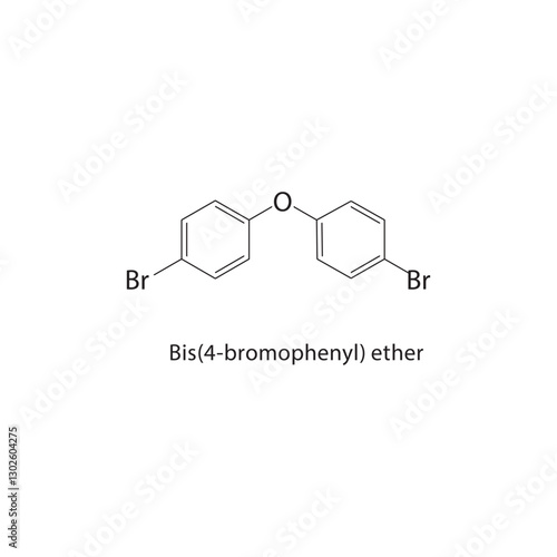Bis(4-bromophenyl) ether skeletal structure.Halogenated Ether compound schematic illustration. Simple diagram, chemical formula.