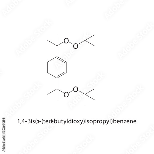 1,4-Bis(α-(tert-butyldioxy)-isopropyl)benzene skeletal structure.Organic Peroxide compound schematic illustration. Simple diagram, chemical formula.