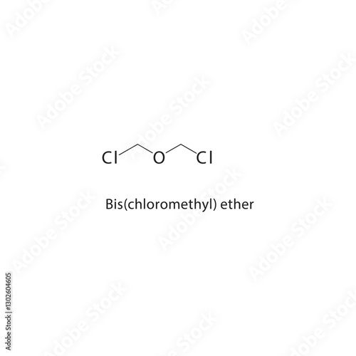 Bis(chloromethyl) ether skeletal structure.Halogenated Ether compound schematic illustration. Simple diagram, chemical formula.
