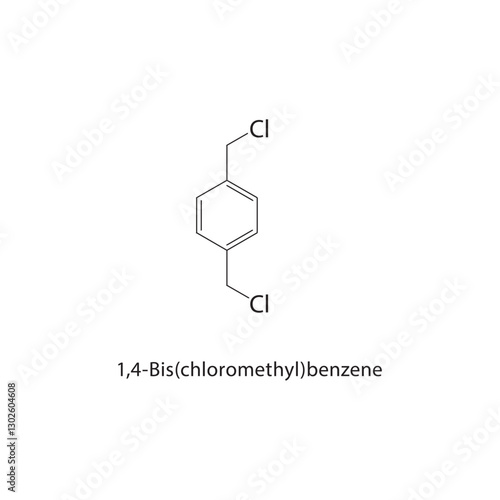 1,4-Bis(chloromethyl)benzene skeletal structure.Halogenated Hydrocarbon compound schematic illustration. Simple diagram, chemical formula.