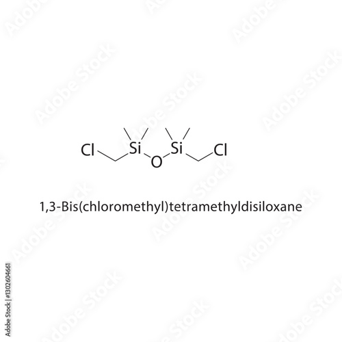 1,3-Bis(chloromethyl)-tetramethyldisiloxane skeletal structure.Organosilicon Compound compound schematic illustration. Simple diagram, chemical formula.