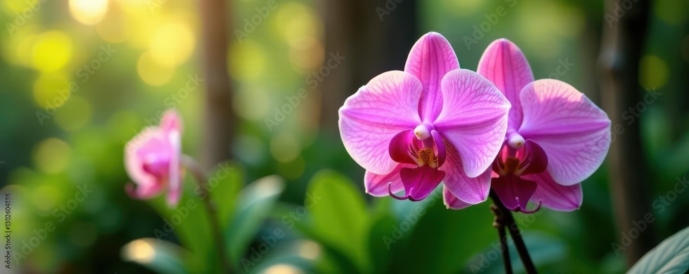 Fototapeta premium Phalaenopsis orchid in a garden with other plants, bloom, botanical, phalaenopsis