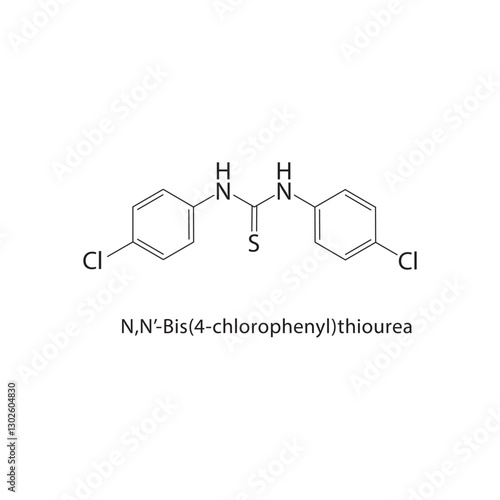 N,N’-Bis(4-chlorophenyl)-thiourea skeletal structure.Thiourea Derivative compound schematic illustration. Simple diagram, chemical formula.