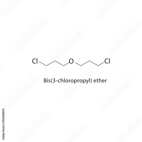 Bis(3-chloropropyl) ether skeletal structure.Halogenated Ether compound schematic illustration. Simple diagram, chemical formula.