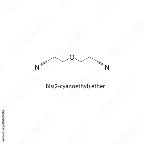 Bis(2-cyanoethyl) ether skeletal structure.Nitrile Ether compound schematic illustration. Simple diagram, chemical formula.