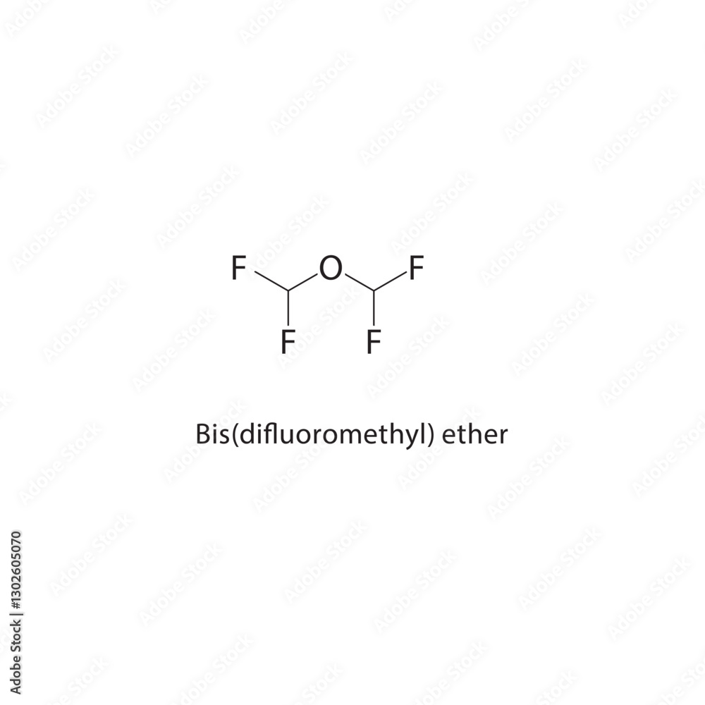 Obraz premium Bis(difluoromethyl) ether skeletal structure.Fluorinated Ether compound schematic illustration. Simple diagram, chemical formula.