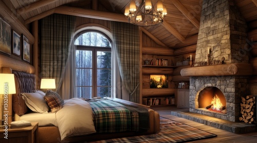 Wallpaper Mural Rustic Cozy Cabin Interior with Stone Fireplace and Wood Accents Torontodigital.ca