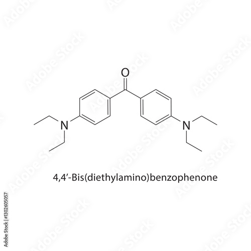 4,4’-Bis(diethylamino)-benzophenone skeletal structure.Ketone (Photoinitiator) compound schematic illustration. Simple diagram, chemical formula.