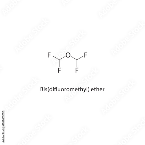 Bis(difluoromethyl) ether skeletal structure.Fluorinated Ether compound schematic illustration. Simple diagram, chemical formula.