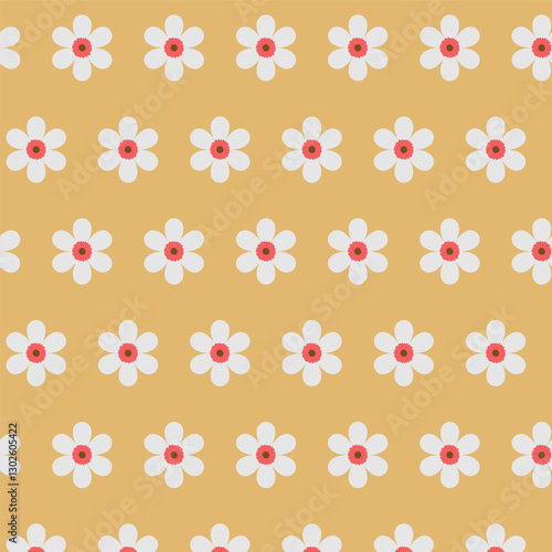Abstract background - ordered flowers with six petals on a base for wrapping, packaging or textile printing. The base color can be changed or removed as desired. Vector illustration. Seamless pattern