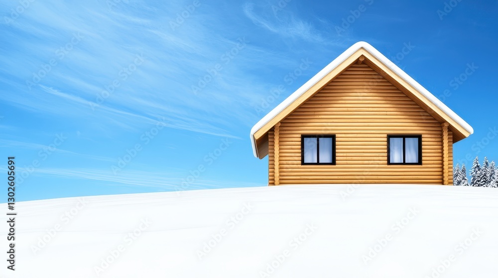 Cozy Wooden House on Snowy Landscape under Blue Sky Cozy Wooden House on Snowy Landscape under Blue Sky