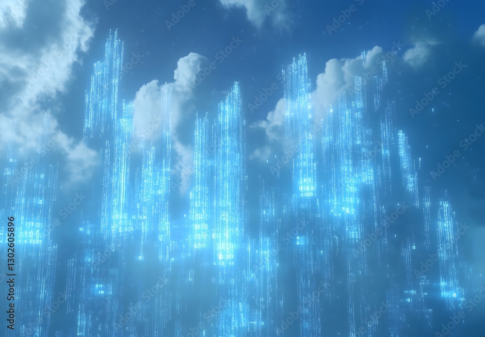 Digital Cityscape Emerging From Clouds Of Data Digital Cityscape Emerging From Clouds Of Data