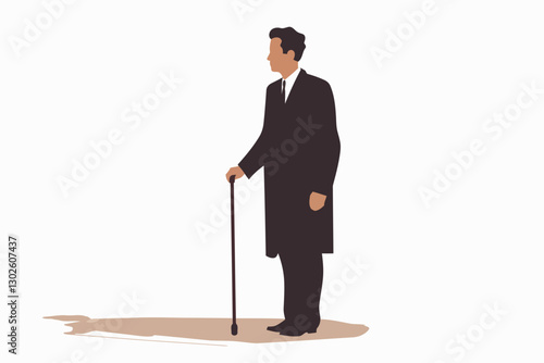 man in business suit with cane victorian isolated