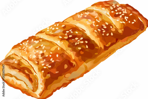 pastry roll filo potato with sesame well baked rustic isolated