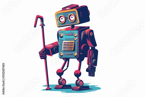 robot with cane black isolated