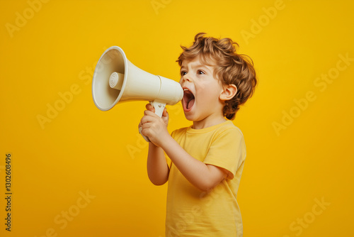 Little boy over isolated colorful backgroundholding a megaphone photo