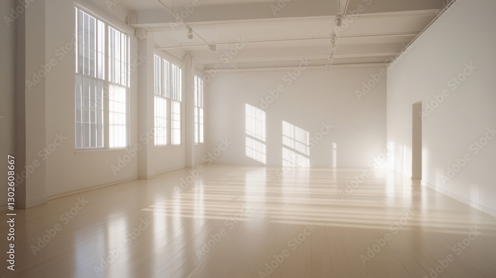 Empty Minimalist Studio: Sunlight Through Windows Empty Minimalist Studio: Sunlight Through Windows
