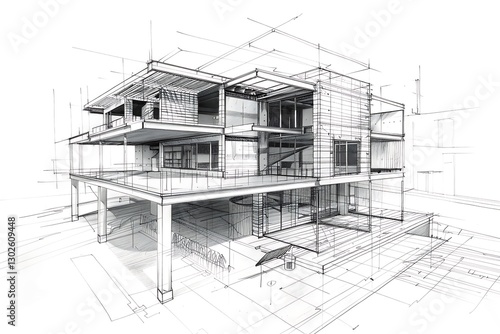 Architectural Sketch of Modern House Design with Open Spaces