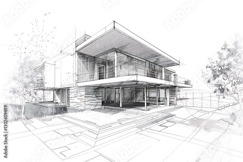 Modern Architectural Sketch of Contemporary House Design Concept