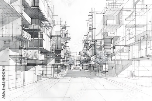 Urban Sketch of Modern Architectural Design in City Landscape