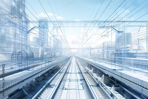 Futuristic Railway Station Concept with Abstract Cityscape Background