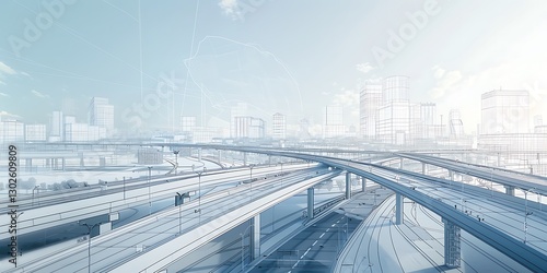 Urban Skyline with Complex Highway System and Clear Sky View