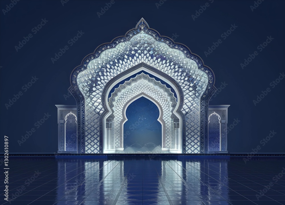 Fototapeta premium Sunlit Lattice Islamic Window in Traditional Architecture. Classic Lattice Window Bathed in Sunlight.