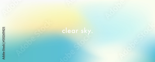 Light blue, yellow and white gradient background. Abstract beautiful blue clear sky with white clouds and blurry sun texture. Pastel minimal sky. Soft horizontal vector illustration for banner, poster