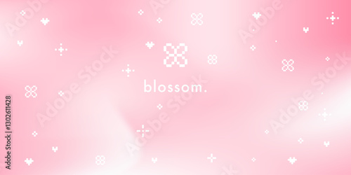 Abstract light pink sakura blossom gradient background. Vector simple and soft light horizontal backdrop. Blurry pastel rose pink gradient background. Y2k aesthetic spring design with pixel flower