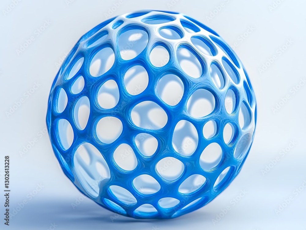 Blue lattice sphere casts shadow, studio shot Blue lattice sphere casts shadow, studio shot