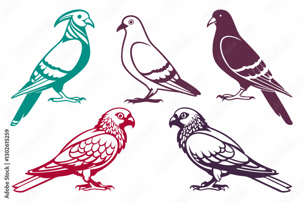 set of Pigeon Parrot Silhouette vector illustration set of Pigeon Parrot Silhouette vector illustration