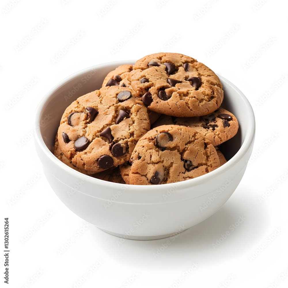 Freshly Baked Chocolate Chip Cookies in White Bowl on Display Freshly Baked Chocolate Chip Cookies in White Bowl on Display