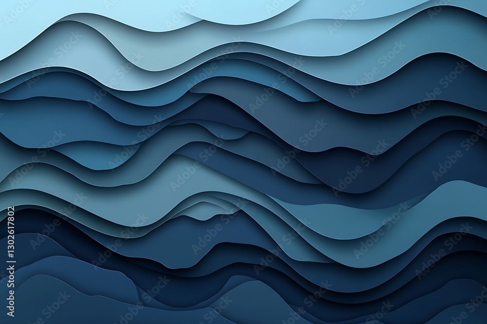 Fototapeta premium Blue layered paper abstract wave pattern