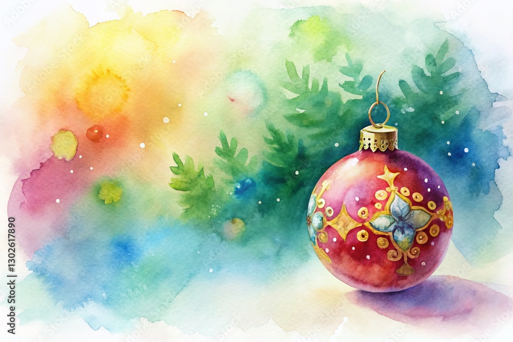Fototapeta premium Elegant Watercolor Christmas Ornament PNG - Festive Holiday Decoration with Copy Space