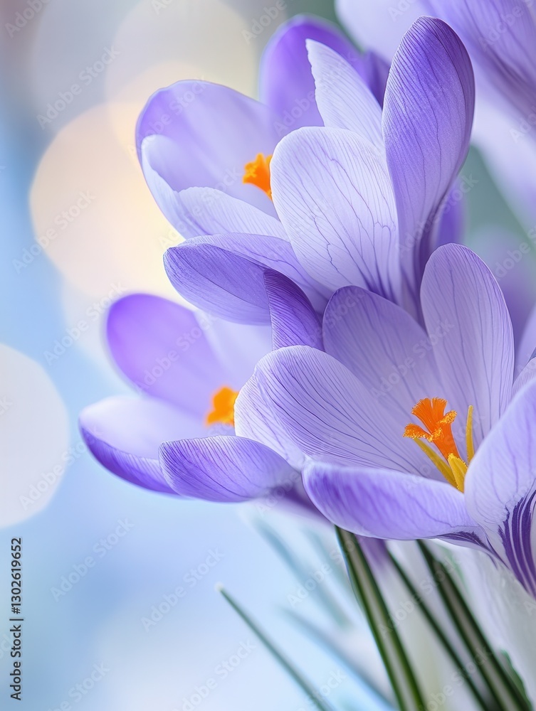 Vibrant purple crocus flowers blooming in soft focus background. Vibrant purple crocus flowers blooming in soft focus background.