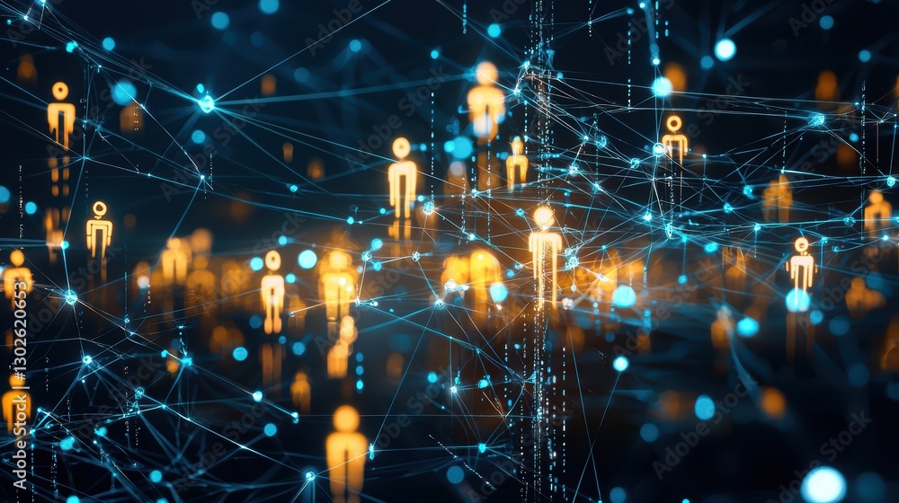 Obraz premium Futuristic digital network with human figures and data lines