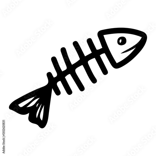 Fish skeleton. Hand drawn doodle. Animal remains. Bones, head, tail. Organic waste. Vector line art illustration.