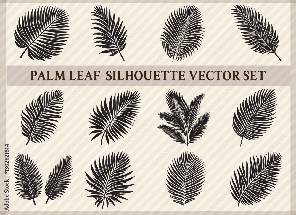 Naklejka premium Elegant Palm Leaf Silhouette Set Black Vector Clipart for Art and Designs