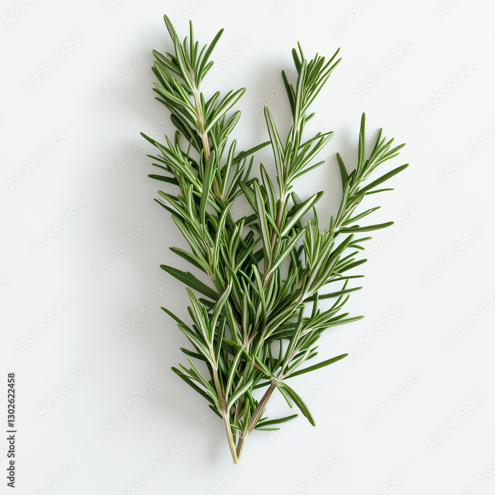 Fototapeta premium Fresh rosemary sprigs on a white background.