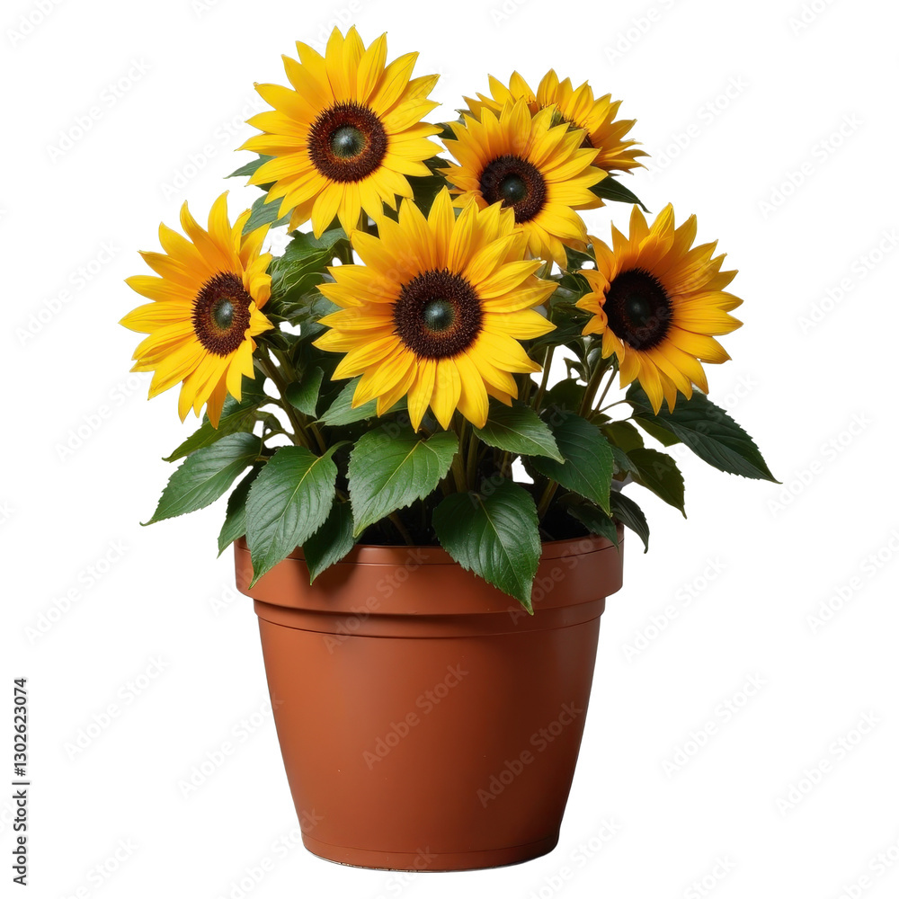 Obraz premium Potted sunflowers with transparent background