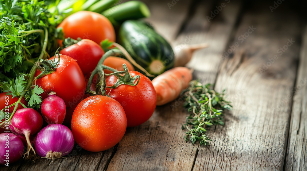 Assorted fresh vegetables on rustic wooden table. Assorted fresh vegetables on rustic wooden table.