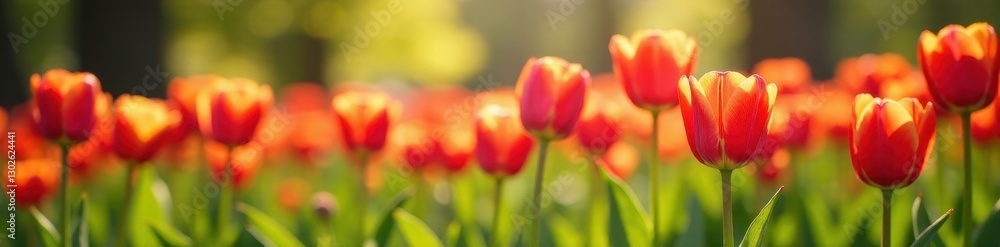 Vibrant tulips bloom in sun-drenched spring meadow, orange, botanical Vibrant tulips bloom in sun-drenched spring meadow, orange, botanical