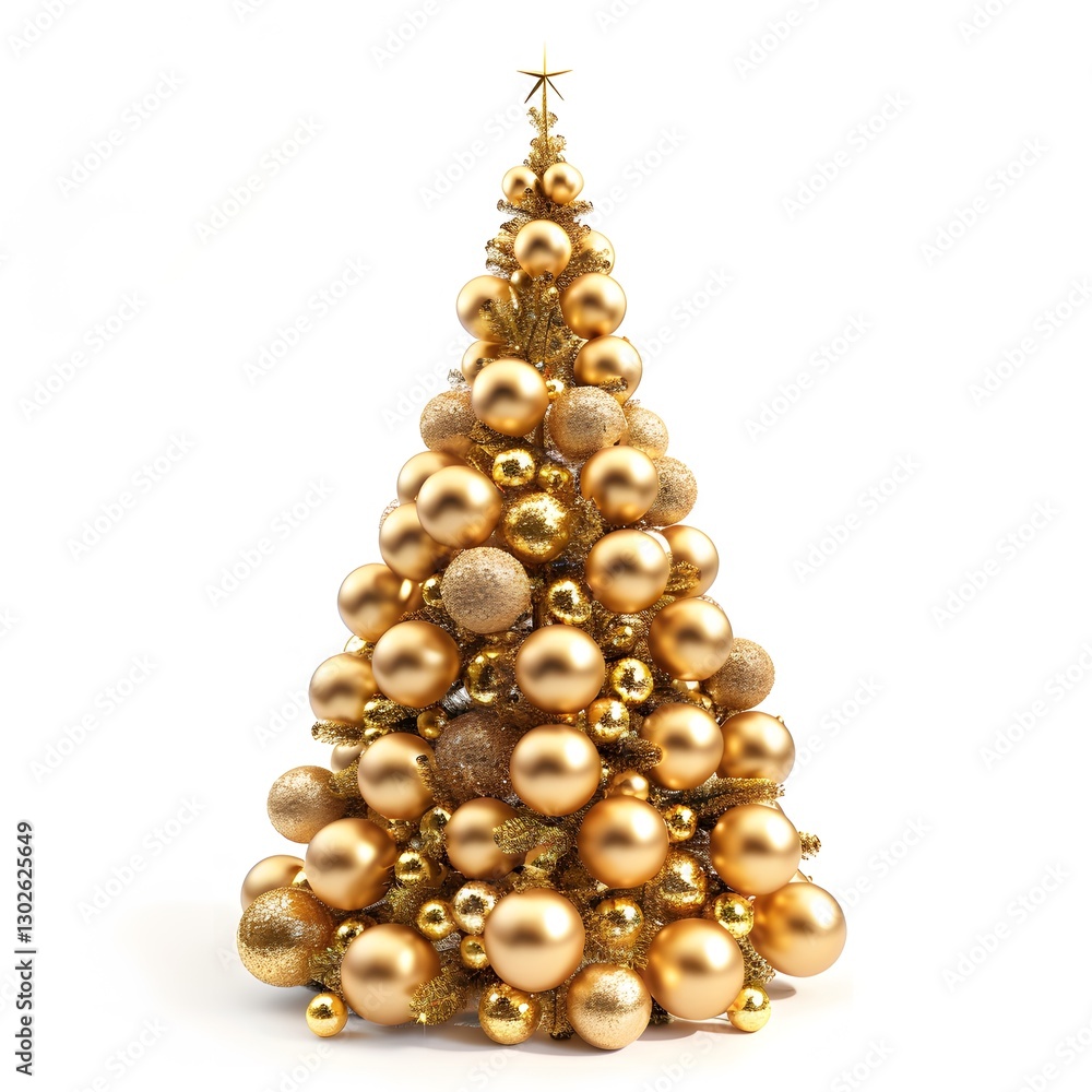Festive Gold Christmas Tree with Shiny Ornaments and Sparkling Star Festive Gold Christmas Tree with Shiny Ornaments and Sparkling Star