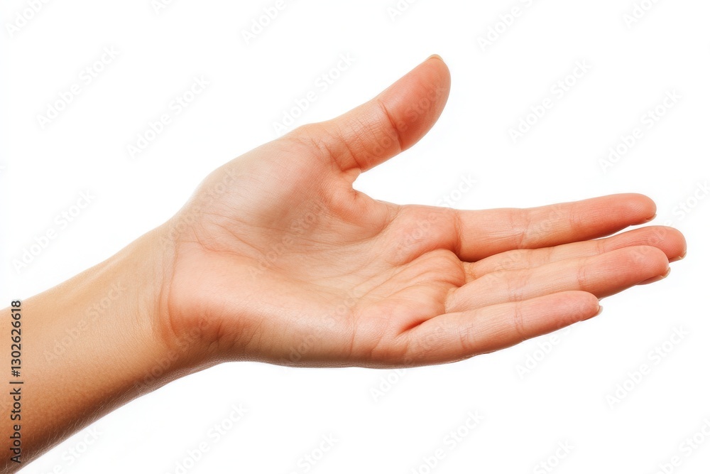 Outstretched female hand on white background. Outstretched female hand on white background.