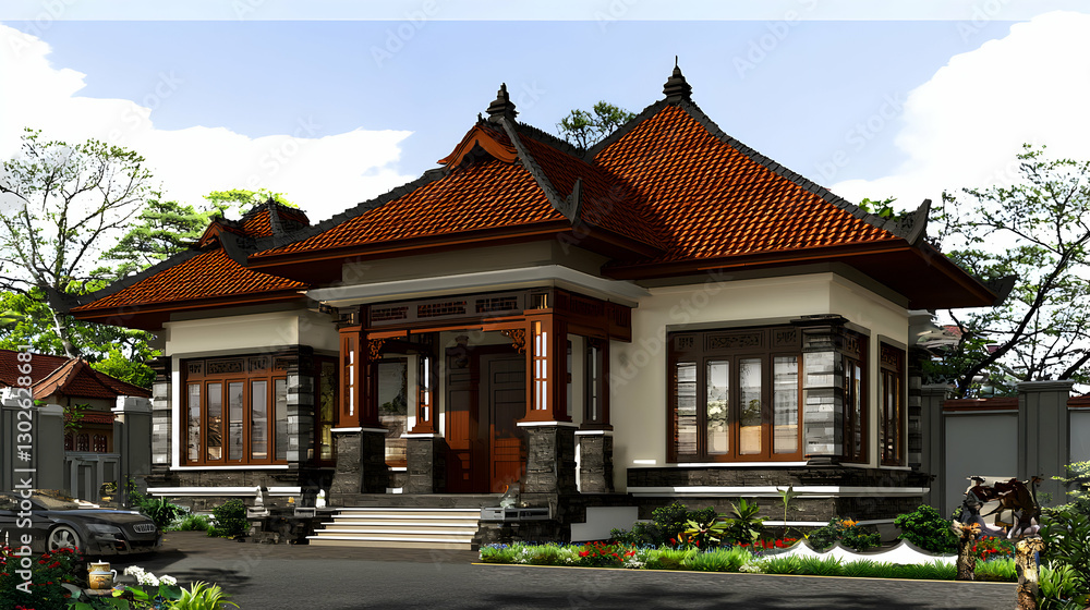Traditional Indonesian House Architectural Rendering