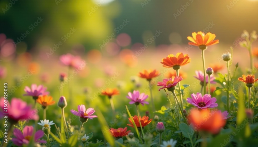 A stunning form amongst wildflowers, sunlit and serene , model, beauty A stunning form amongst wildflowers, sunlit and serene , model, beauty